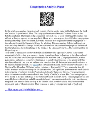 Congregation Analysis Paper | PDF