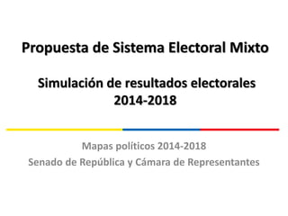 Propuesta de Sistema Electoral Mixto
Simulación de resultados electorales
2014-2018
Mapas políticos 2014-2018
Senado de República y Cámara de Representantes
 