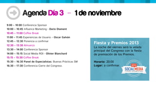 9:00 – 10:00 Conferencia Sponsor
10:00 – 10:45 Inﬂuence Marketing - Darío Diament
10:45 – 11:00 Coffee Break
11:00 – 11:45...