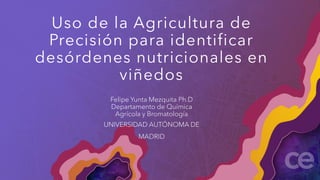 Uso de la Agricultura de
Precisión para identificar
desórdenes nutricionales en
viñedos
Felipe Yunta Mezquita Ph.D
Departamento de Química
Agrícola y Bromatología
UNIVERSIDAD AUTÓNOMA DE
MADRID
 