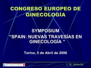 CONGRESO EUROPEO DE
GINECOLOGÍA
SYMPOSIUM
“SPAIN: NUEVAS TRAVESÍAS EN
GINECOLOGÍA ”
Torino, 5 de Abril de 2006
J. M. Salmeán
 