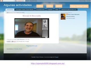 Blog Global 20%Blog Global 20%10%10% 10%10% 40%40%
http://ejemplo5000.blogspot.com.es/
 