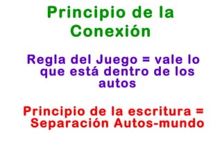 Principio de la Conexión Regla del Juego = vale lo que está dentro de los autos Principio de la escritura = Separación Autos-mundo 
