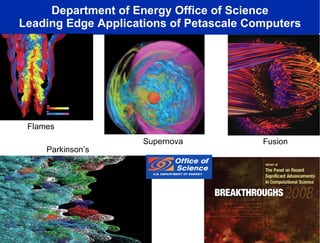 Department of Energy Office of Science Leading Edge Applications of Petascale Computers Flames Supernova Parkinson’s Fusion 