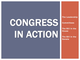 The Leadership



CONGRESS     Committees

             The Bill in the



 IN ACTION
             House

             The Bill in the
             Senate
 