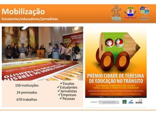 Mobilização
Estudantes/educadores/jornalistas




       150 instituições          Escolas
                                Estudantes
        24 premiados            Jornalistas
                                Empresas
        670 trabalhos            Pessoas
 