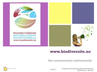www.biodiversite.nc Une communication institutionnelle 01/06/11 Colloque Communication Environnementale – CCI Nouméa – Mai 2011 