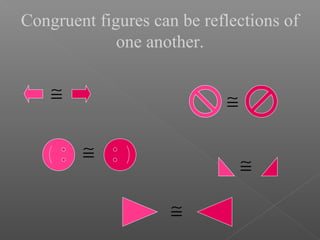 Congruent figures can be reflections of
one another.
≅
≅
≅
≅
≅
 