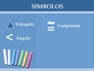 SIMBOLOS   Triángulo <  Ángulo = Congruente 
