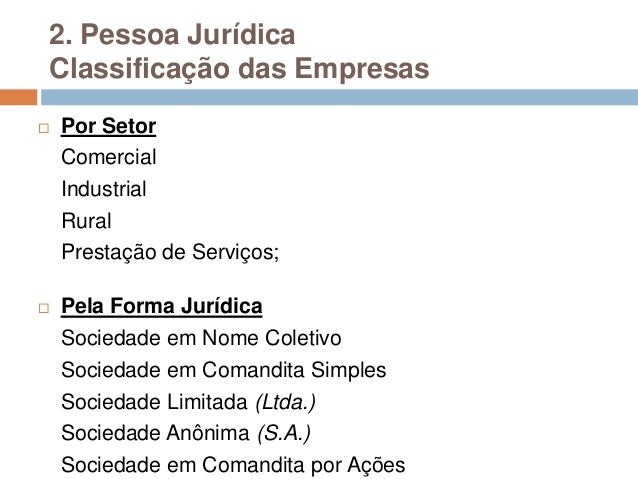 Classificação Da Empresa Quanto A Forma Juridica