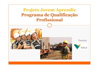Projeto Jovem Aprendiz
Programa de Qualificação
       Profissional



                           Parceria:
 