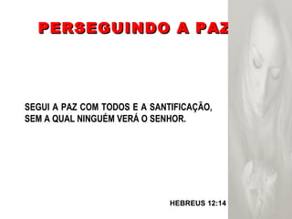 PERSEGUINDO A PAZ HEBREUS 12:14 SEGUI A PAZ COM TODOS E A SANTIFICAÇÃO, SEM A QUAL NINGUÉM VERÁ O SENHOR. 