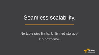 No table size limits. Unlimited storage.
No downtime.
Seamless scalability.
 