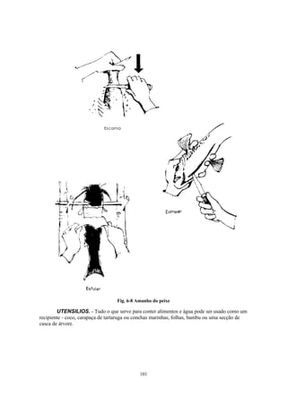 Fig. 6-8 Amanho do peixe

        UTENSILIOS. - Tudo o que serve para conter alimentos e água pode ser usado como um
recipiente - coco, carapaça de tartaruga ou conchas marinhas, folhas, bambu ou uma secção de
casca de árvore.




                                            101
 