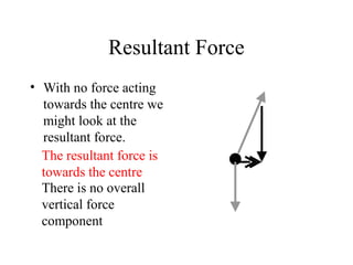 Resultant Force
• With no force acting
towards the centre we
might look at the
resultant force.
The resultant force is
towards the centre
There is no overall
vertical force
component

 