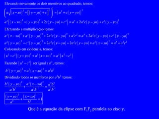 Que é a equação da elipse com F 1 F 2  paralela ao eixo y. 