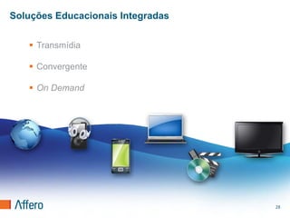 Soluções Educacionais Integradas


    Transmídia

    Convergente

    On Demand




                                   28
 