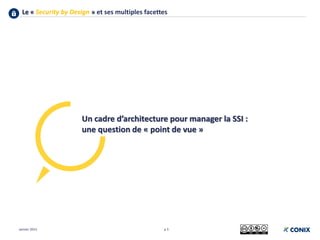 Le « Security by Design » et ses multiples facettes
p 3
Un cadre d’architecture pour manager la SSI :
une question de « point de vue »
Janvier 2015
 