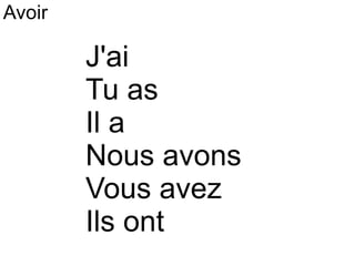 J'ai Tu as Il a Nous avons Vous avez Ils ont Avoir 