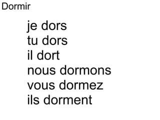 je dors tu dors il dort nous dormons vous dormez ils dorment Dormir