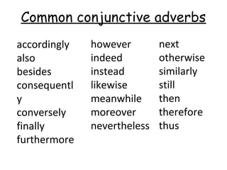 Conjunctive adverbs notes | PPT