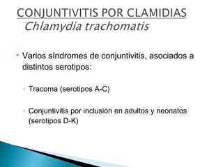  Queratoconjuntivitis crónica.
 Principal causa de ceguera prevenible en el mundo.
 Enrojecimiento y lagrimeo
 Secreci...