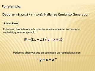  Si     =   Entonces, S  es Conjunto Generador de V 