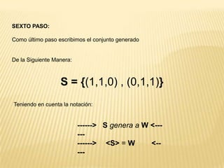 CUARTO  PASO:Descomponemos en una suma vectorial, dependiendo del número de variables involucradas.En nuestro ejemplo, como son DOS las variables encontradas, por lo tanto, serán DOS los vectores a utilizarse, de la siguiente manera:= {(x,x,0) + (0,z,z) / x   z        }