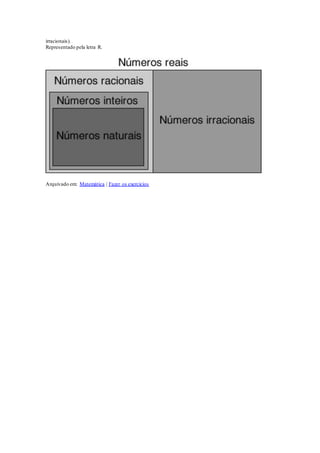 irracionais).
Representado pela letra R.
Arquivado em: Matemática | Fazer os exercícios
 