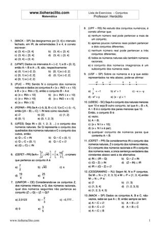 www.tioheraclito.com   Lista de Exercícios – Conjuntos
                       Matemática       Professor: Heráclito




www.tioheraclito.com                                                  1
 