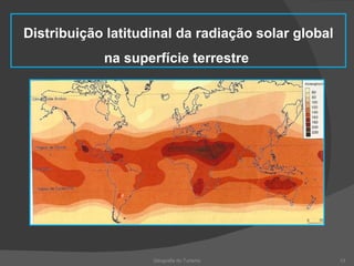 Geografia do Turismo Distribuição latitudinal da radiação solar global na superfície terrestre  