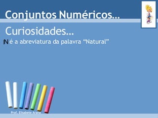 Curiosidades… é a abreviatura da palavra “Natural” Conjuntos Numéricos… Prof. Elisabete Arana N 