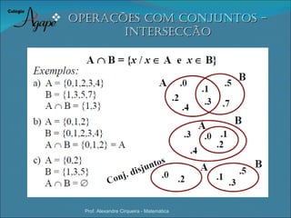  oPeraÇÕes coM coNJuNtos -
         iNtersecÇão




    Prof. Alexandre Cirqueira - Matemática
 