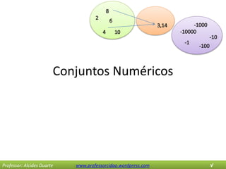 Conjuntos Numéricos
Professor: Alcides Duarte www.professorcidao.wordpress.com √
 
