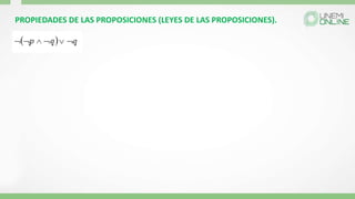 PROPIEDADES DE LAS PROPOSICIONES (LEYES DE LAS PROPOSICIONES).
 