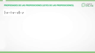 PROPIEDADES DE LAS PROPOSICIONES (LEYES DE LAS PROPOSICIONES).
 