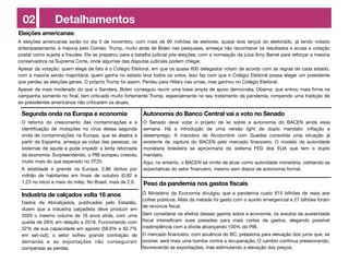 02 Detalhamentos
Industria de calçados volta 16 anos
Eleições americanas:
Dados da Abicalçados, publicados pelo Estadão,
dizem que a industria calçadista deve produzir em
2020 o mesmo volume de 16 anos atrás, com uma
queda de 28% em relação a 2019. Funcionando com
52% de sua capacidade em agosto (58,6% e 62,7%
em set-out), o setor sofreu grande contração de
demanda e as exportações não conseguiram
compensar as perdas.
Segunda onda na Europa e economia
O retorno do crescimento das contaminações e a
identiﬁcação de mutações no vírus dessa segunda
onda de contaminações na Europa, que se alastra a
partir da Espanha, ameaça as vidas das pessoas, os
sistemas de saude e pode impedir a lenta retomada
da economia. Surpreendendo, o PIB europeu cresceu
muito mais do que esperado no 3T20. 

A letalidade é grande na Europa: 2,86 óbitos por
milhão de habitantes em ﬁnais de outubro (0,82 e
1,23 no início e meio do mês). No Brasil, mais de 2,0.
A eleições americanas serão no dia 3 de novembro, com mais de 90 milhões de eleitores, quase dois terços do eleitorado, já tendo votado
antecipadamente, a maioria pelo Correio. Trump, muito atrás de Biden nas pesquisas, ameaça não reconhecer os resultados e acusa a votação
postal como sujeita a fraudes. Ele se preparou para a batalha judicial pós eleições, com a nomeação da juíza Amy Barret para reforçar a maioria
conservadora na Suprema Corte, onde algumas das disputas judiciais podem chegar.

Apesar da votação, quem elege de fato é o Colégio Eleitoral, em que os quase 600 delegados votam de acordo com as regras de cada estado,
com a maioria sendo majoritária: quem ganha no estado leva todos os votos. Isso faz com que o Colégio Eleitoral possa eleger um presidente
que perdeu as eleições gerais. O próprio Trump foi assim. Perdeu para Hillary nas urnas, mas ganhou no Colégio Eleitoral.

Apesar de mais moderado do que o Sanders, Biden conseguiu reunir uma base ampla de apoio democrata. Obama, que entrou mais ﬁrme na
campanha somente no ﬁnal, tem criticado muito fortemente Trump, especialmente no seu tratamento da pandemia, rompendo uma tradição de
ex-presidentes americanos não criticarem os atuais.

Autonomia do Banco Central vai a voto no Senado
O Senado deve votar o projeto de lei sobre a autonomia do BACEN ainda essa
semana. Há a introdução de uma versão light de duplo mandato: inﬂação e
desemprego. A manobra de Alcolumbre com Guedes consolida uma situação já
existente de captura do BACEN pelo mercado ﬁnanceiro. O modelo da autoridade
monetaria brasileira se aproximaria do sistema FED dos EUA que tem o duplo
mandato. 

Aqui, no entanto, o BACEN se omite de atuar como autoridade monetária, validando as
expectativas do setor ﬁnanceiro, mesmo sem dispor de autonomia formal.
O Ministério da Economia divulgou que a pandemia custo 615 bilhões de reais aos
cofres públicos. Mais da metade foi gasto com o auxilio emergencial e 27 bilhões foram
de renúncia ﬁscal.

Sem considerar os efeitos desses gastos sobre a economia, os arautos da austeridade
ﬁscal intensiﬁcam suas pressões para mais cortes de gastos, alegando possível
inadimplência com a dívida alcançando 100% do PIB.

O mercado ﬁnanceiro, com anuência do BC, pressiona para elevação dos juros que, se
ocorrer, será mais uma bomba contra a recuperação. O cambio continua pressionando,
favorecendo as exportações, mas estimulando a elevação dos preços.
Peso da pandemia nos gastos fiscais
 