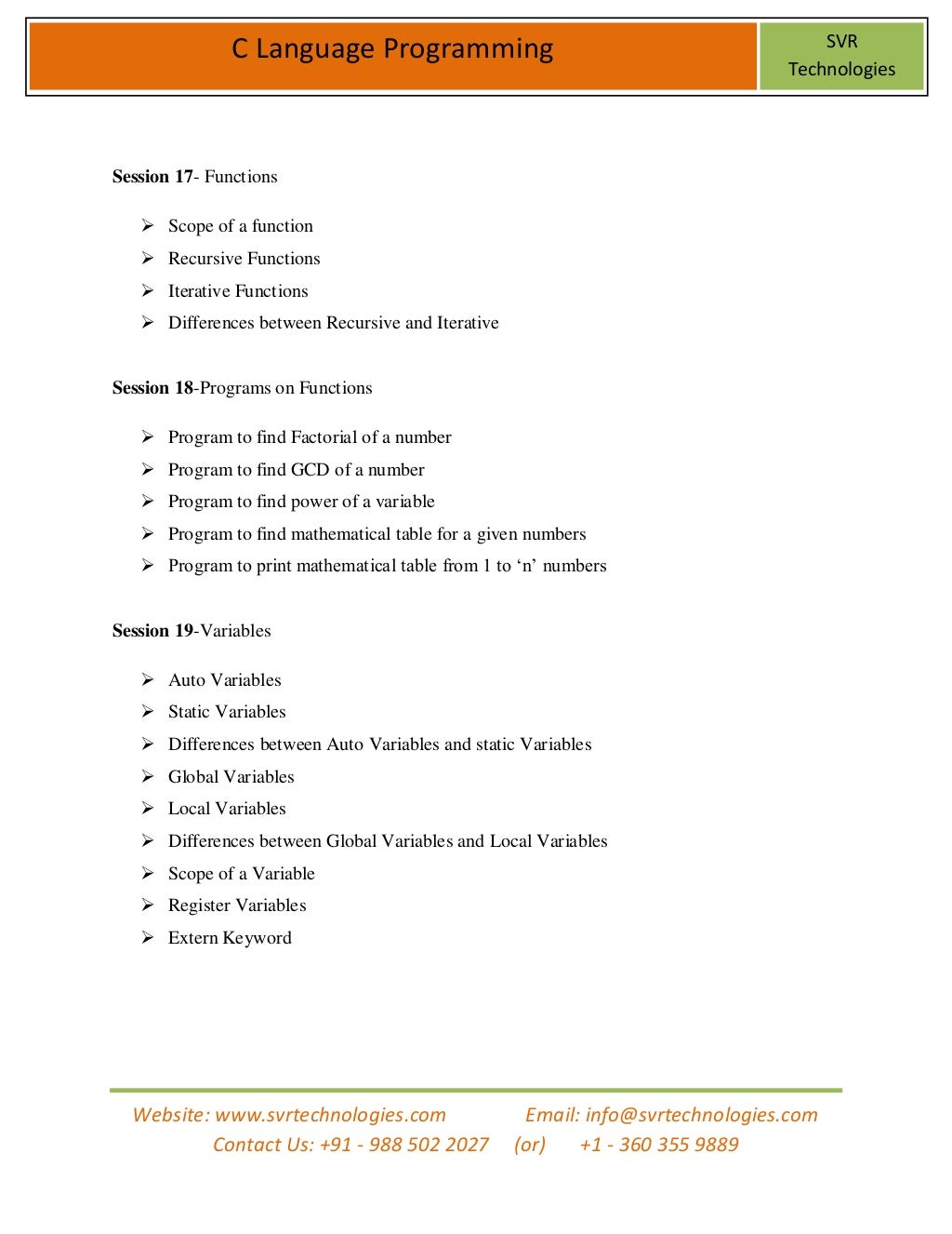 C Online Training Course Svr Technologies