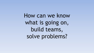 How can we know what is going on, build teams, solve problems?