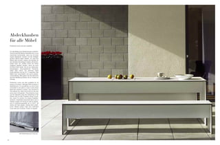 Abdeckhauben
     für alle Möbel
     Protective covers are also available



     Für alle Möbel sind Abdeckhauben erhältlich.
     Obwohl die RIVA Möbel wetterfest sind, ist es
     manchmal komfortabler, wenn sie mit einer
     Haube abgedeckt werden und die Auflagen
     einfach darauf liegen bleiben. So sind Ihre
     Möbel stets trocken, sauber und startklar für
     den nächsten Sonnentag im Garten. Die Schutz-
     haube kann am unteren Ende mit einem
     Zugband reguliert werden, damit sie auch
     bei Wind fixiert bleibt. Sie ist aus witterungs-
     beständigem, atmungsaktivem Polyamid,
     dabei aber weich und dennoch stabil
     sowie dehnbar und bis 40 °C waschbar. Alle
     Nähte sind verschweißt und somit wasser-
     undurchlässig. Bitte geben Sie Ihre Wünsche
     bei Ihrer Bestellung einfach mit an. Preise auf
     Anfrage.

     Protective covers are also available for all
     pieces of furniture. Although RIVA furniture is
     weatherproof, it is sometimes so much more
     convenient to be able to cover it and simply
     leave the cushions in place. Your furniture is
     thus always dry, clean and all set for the next
     sunny day in the garden. The protective cover
     can be adjusted using the drawstring at the
     bottom end so that it remains firmly in posi-
     tion, even if it is windy. It is made of weather-
     resistant, breathable polyamide fabric and is
     thereby supple yet strong as well as elastic,
     and is machine-washable up to 40°C. All
     seams are heat-sealed, making them water-
     proof. Please simply order your individual
     cover with your furniture. Prices on request.




                     RIVA Abdeckhaube grau / cover grey




10
 