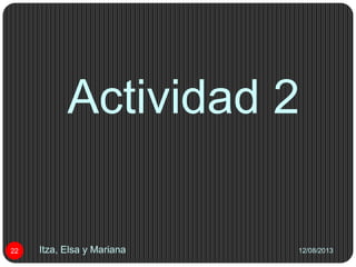 Actividad 2
12/08/2013Itza, Elsa y Mariana22
 