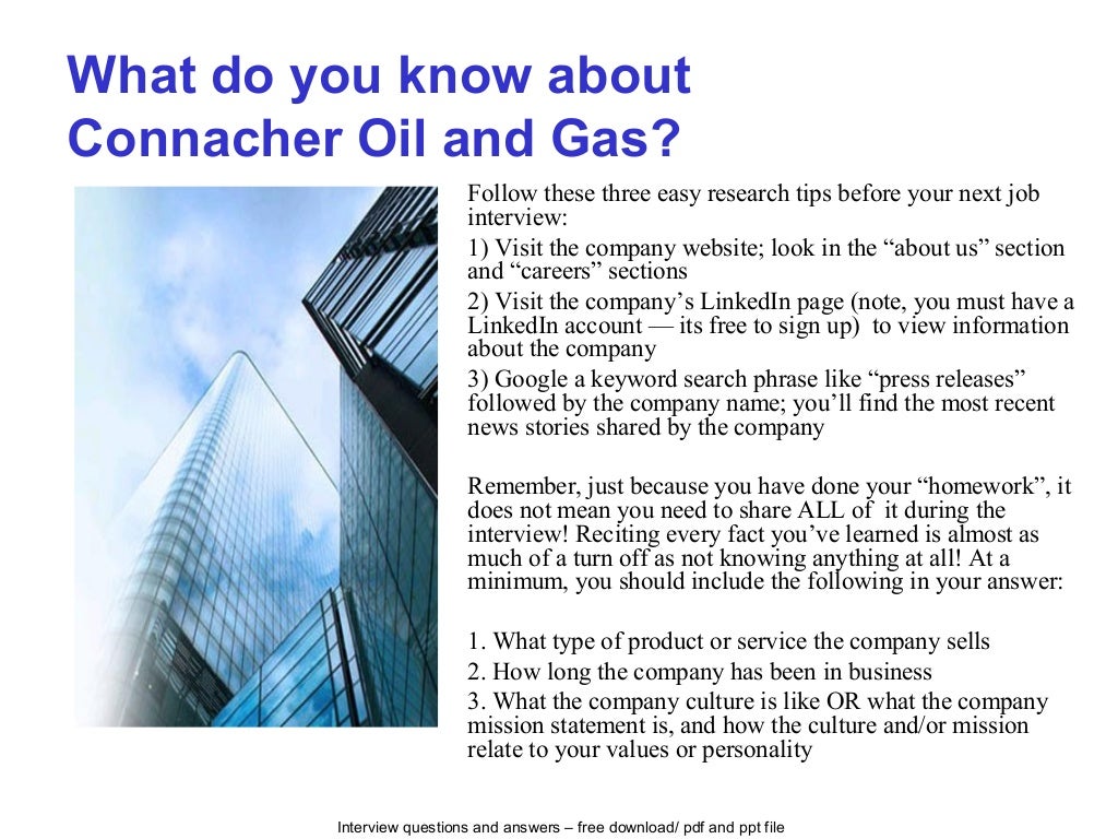 Connacher oil and gas interview questions and answers