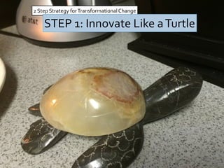 2	Step	Strategy	for	Transformational	Change
STEP	1:	Innovate	Like	a	Turtle
 