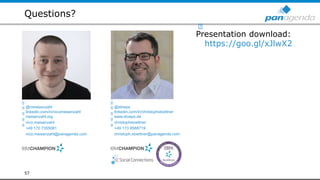 57
Questions?
@nmeisenzahl
linkedin.com/in/nicomeisenzahl
meisenzahl.org
nico.meisenzahl
+49 170 7355081
nico.meisenzahl@panagenda.com
@stoeps
linkedin.com/in/christophstoettner
www.stoeps.de
christophstoettner
+49 173 8588719
christoph.stoettner@panagenda.com
Presentation download:
https://goo.gl/xJlwX2
 