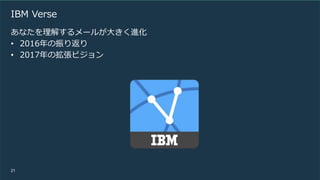 21
IBM Verse
あなたを理解するメールが大きく進化
• 2016年の振り返り
• 2017年の拡張ビジョン
 