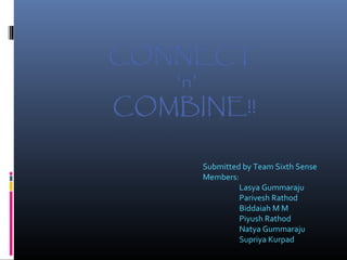 Submitted by Team Sixth Sense
Members:
Lasya Gummaraju
Parivesh Rathod
Biddaiah M M
Piyush Rathod
Natya Gummaraju
Supriya Kurpad
 