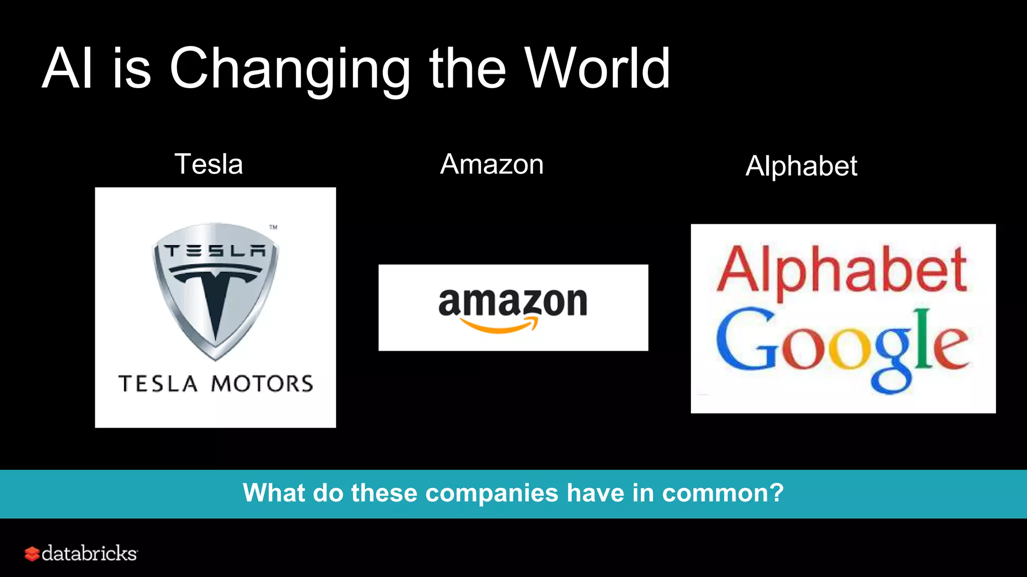 AI is Changing the World
What do these companies have in common?
AlphabetTesla Amazon
 