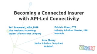2
Becoming a Connected Insurer
with API-Led Connectivity
Patricia Hines, CTP
Industry Solutions Director, FS&I
MuleSoft
Teri Townsend, MBA, PMP
Vice President Technology
Sagicor Life Insurance Company
Alex Sherry
Senior Solutions Consultant
MuleSoft
 