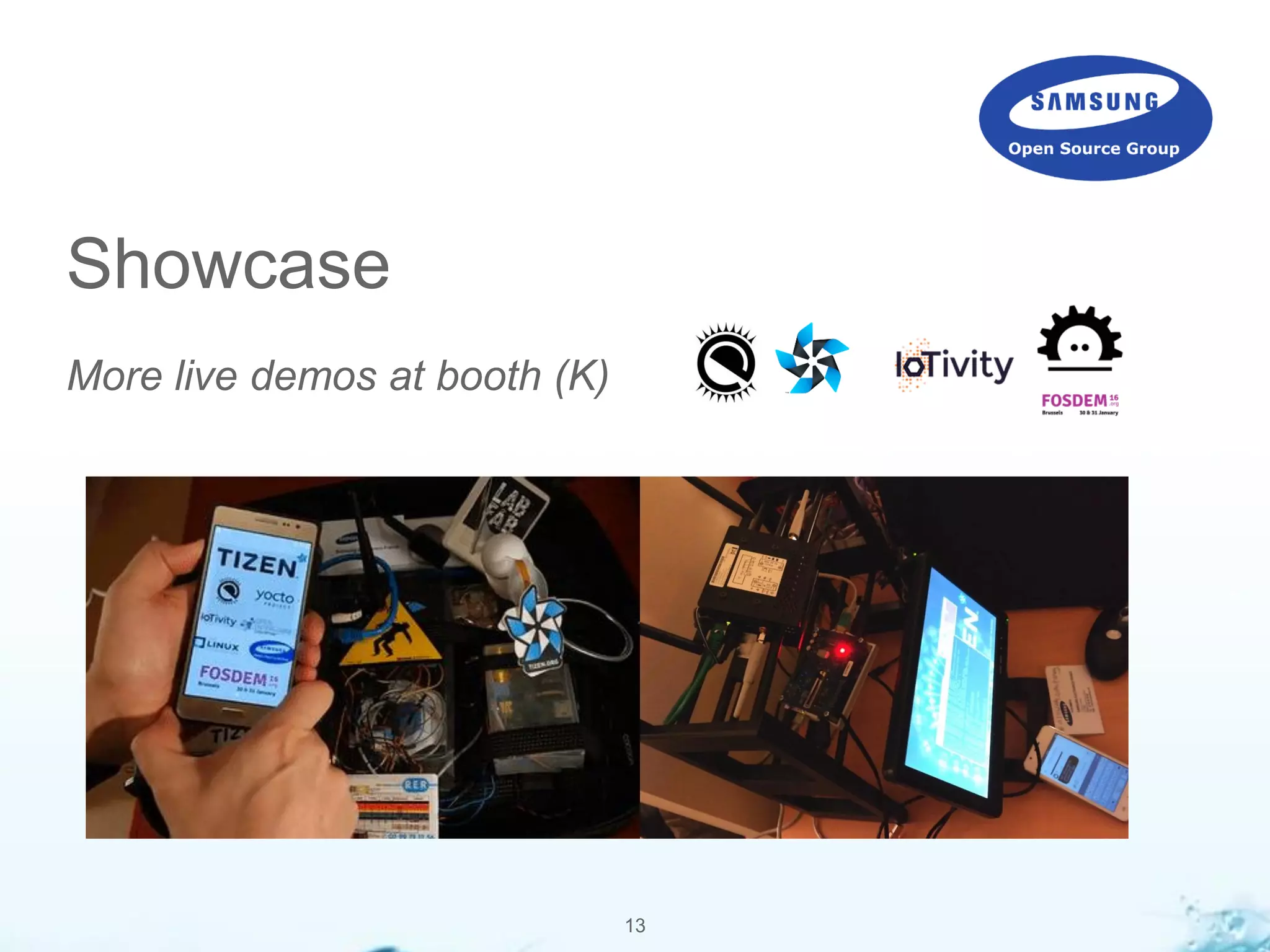13
Showcase
More live demos at booth (K)
 