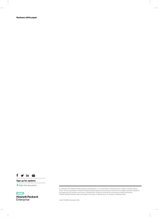 Sign up for updates
Rate this document
© Copyright 2015 Hewlett Packard Enterprise Development LP. The information contained herein is subject to change without
notice. The only warranties for Hewlett Packard Enterprise products and services are set forth in the express warranty statements
accompanying such products and services. Nothing herein should be construed as constituting an additional warranty.
Hewlett Packard Enterprise shall not be liable for technical or editorial errors or omissions contained herein.
4AA5-7762EEW, November 2015
Case study
KPN Werkplek
Industry
IT services
Business white paper
 